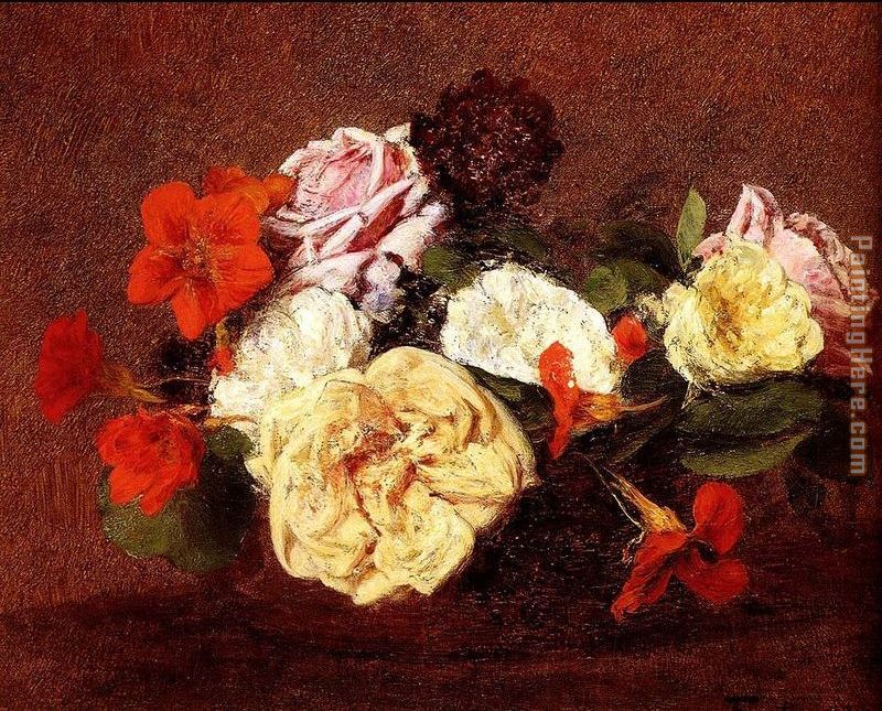 Henri Fantin-Latour Bouquet Of Roses And Nasturtiums